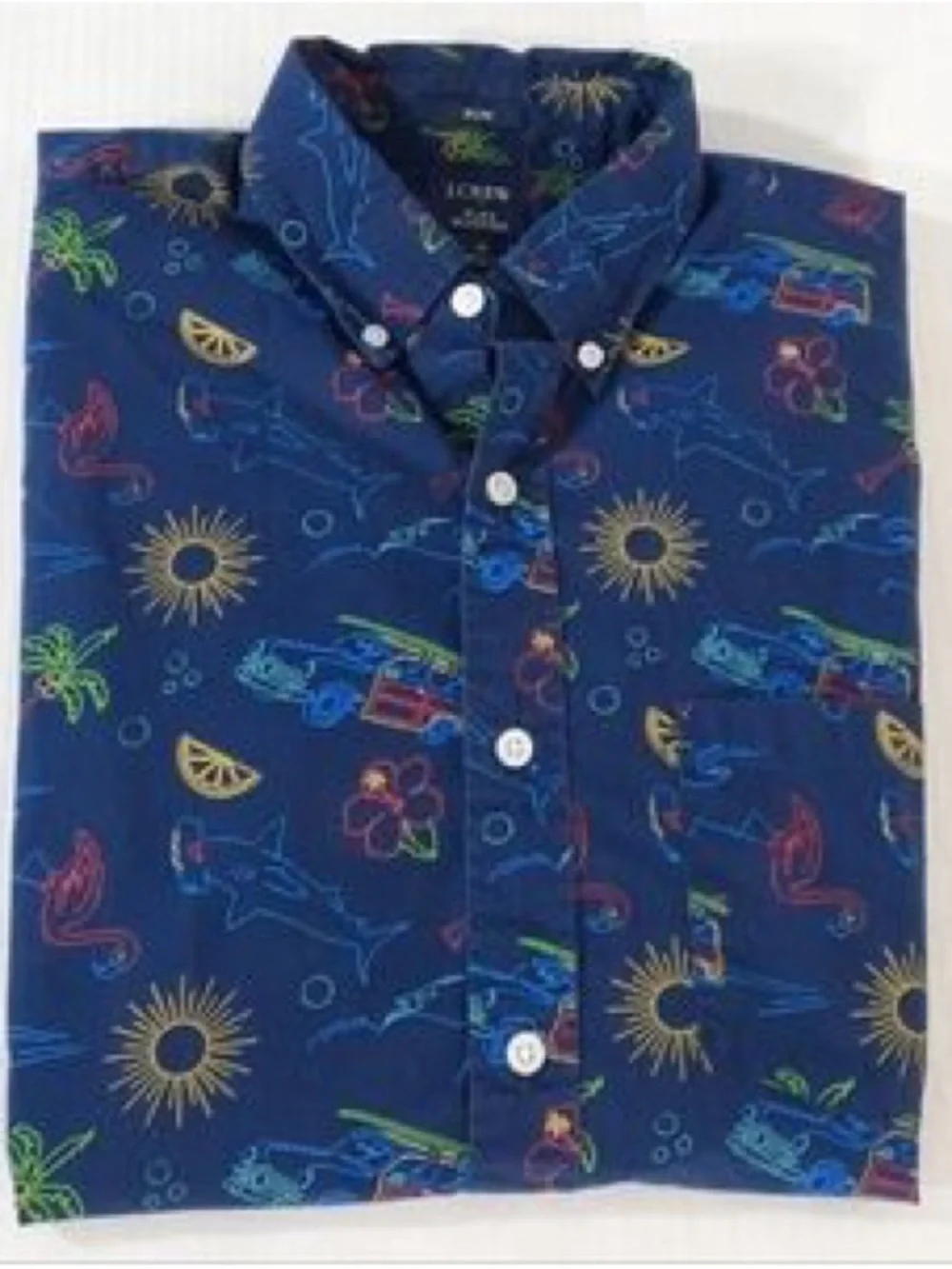 NWOT J.Crew Hawaiian Printed Short Sleeve Slim XL Flex Casual Shirt